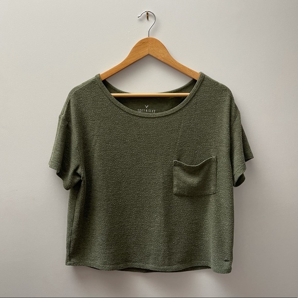AMERICAN EAGLE Olive Green Cropped T-Shirt - Picture 4 of 9